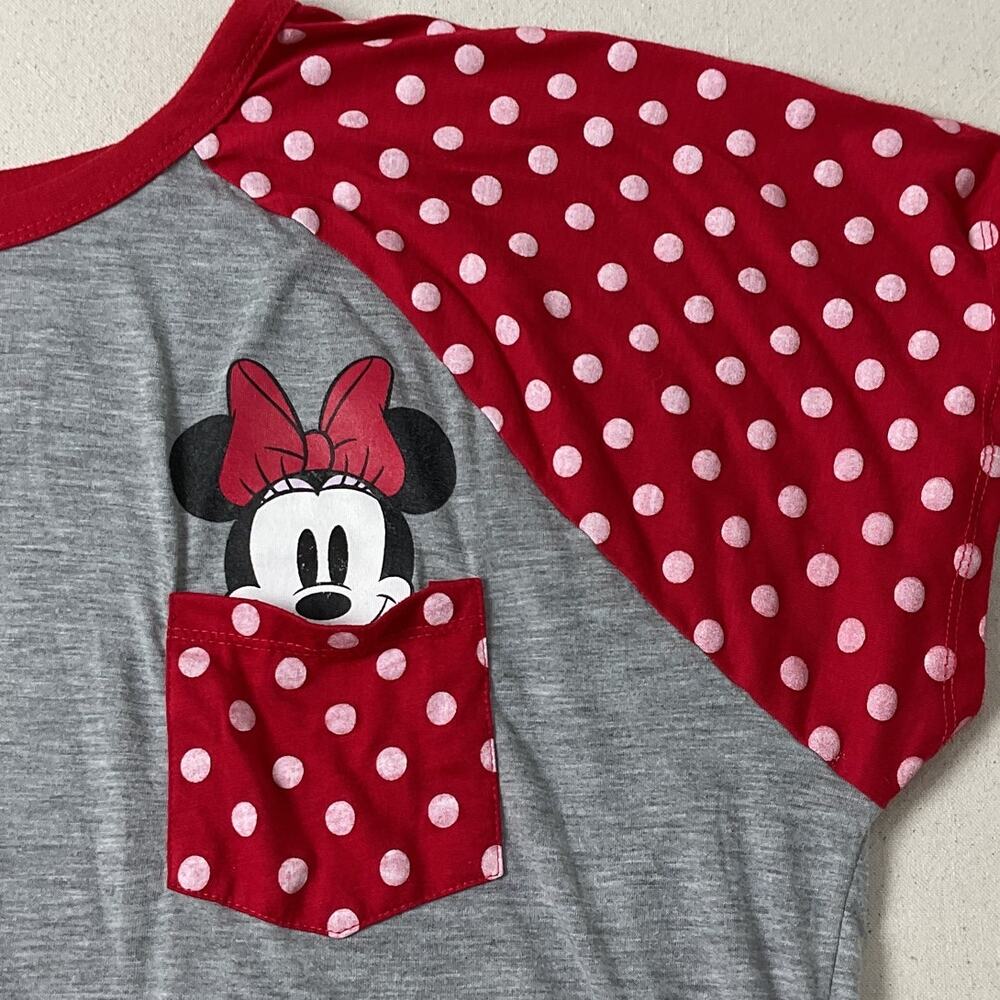 Disney Minnie Mouse Polka Dot Red and Gray Short Sleeve T-Shirt Womens 3X - Picture 2 of 8